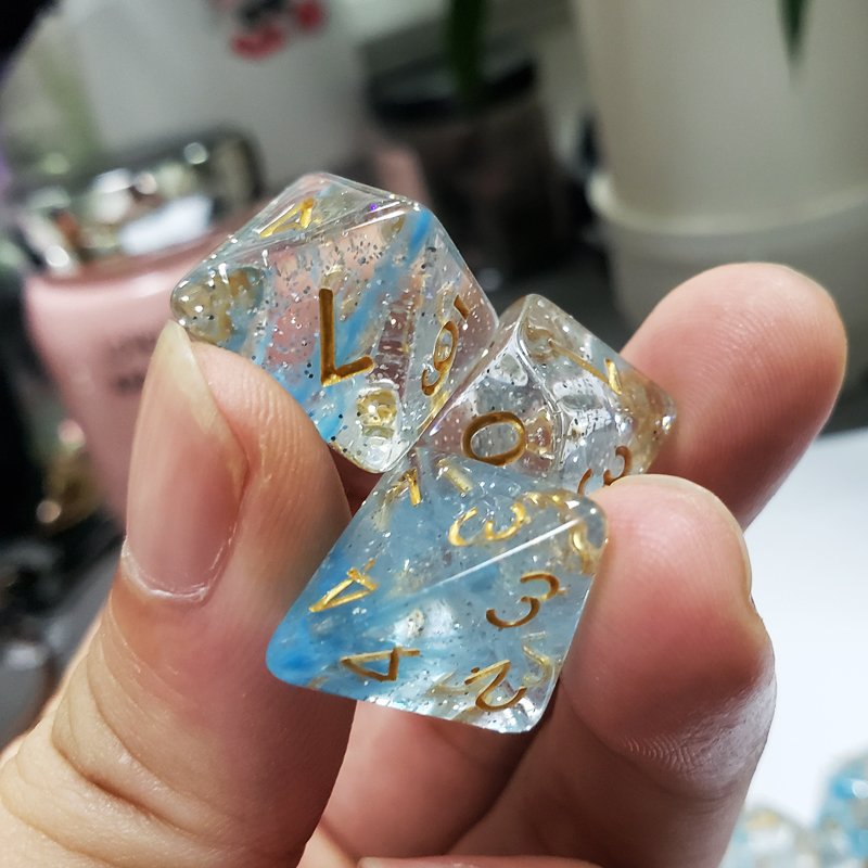 Customizable 16mm round Resin RPG Polyhedral Dungeons & Dragons D&D Glitter Dice Set with Colorful Logo