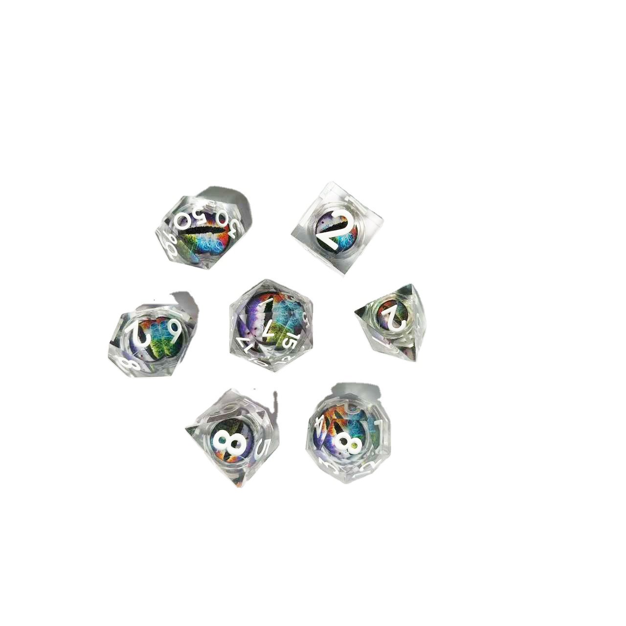 DND sharp edge corner dice resin moving dragon eyes and quicksand liquid dice set rpg dice set board game 7pcs per set