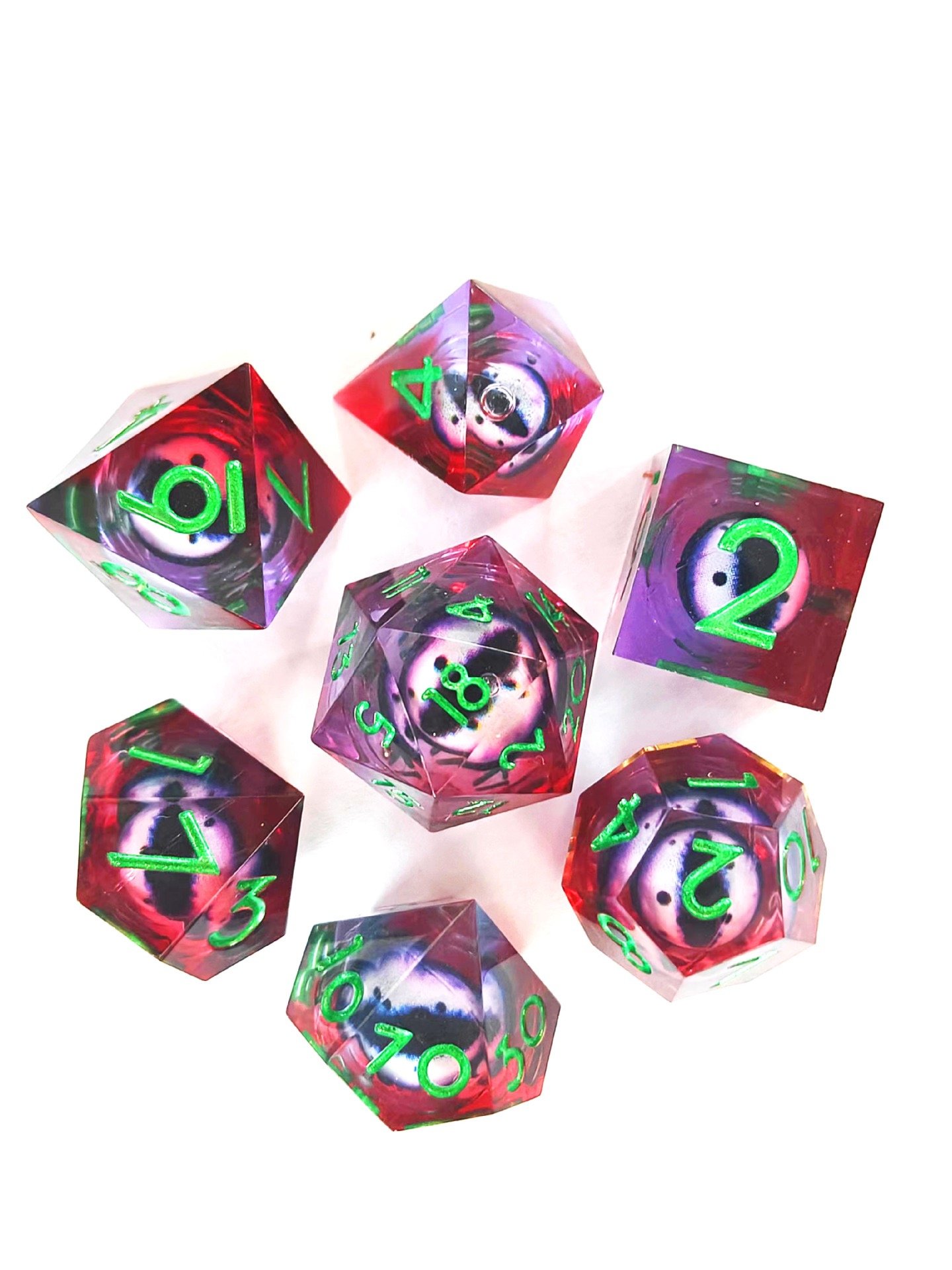 DND sharp edge corner dice resin moving dragon eyes and quicksand liquid dice set rpg dice set board game 7pcs per set