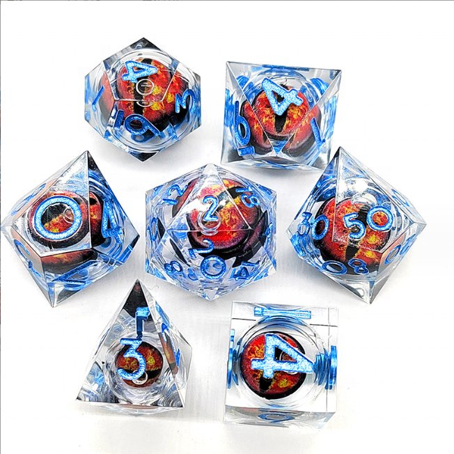 DND sharp edge corner dice resin moving dragon eyes and quicksand liquid dice set rpg dice set board game 7pcs per set