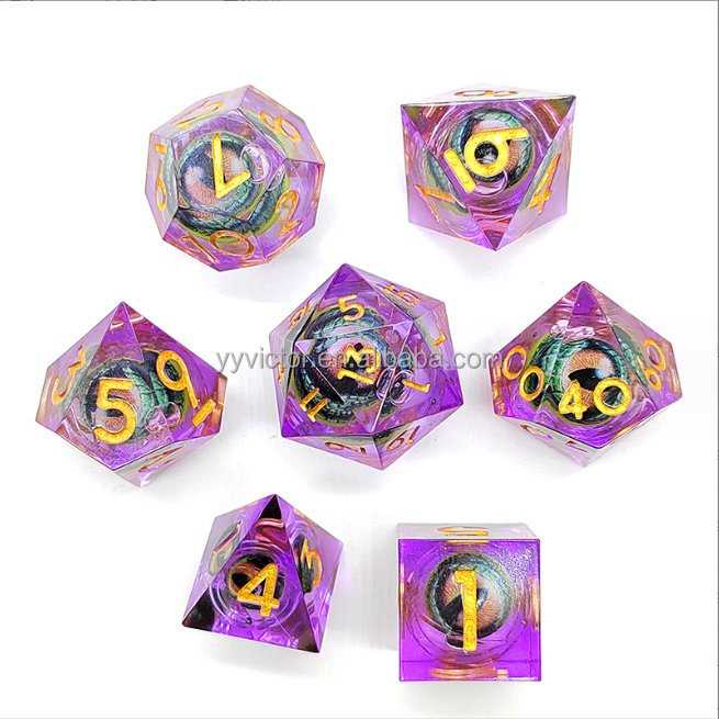 DND sharp edge corner dice resin moving dragon eyes and quicksand liquid dice set rpg dice set board game 7pcs per set