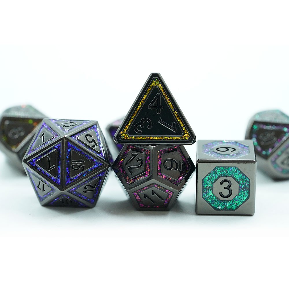 Zinc alloy metal Colorful Mica Cracked Stripe Shape DND Dice Set For RPG Game