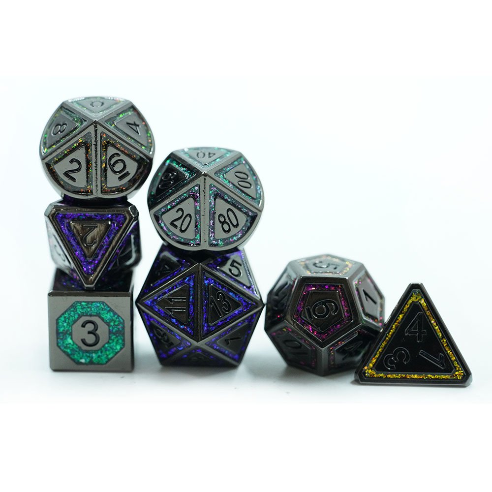 Zinc alloy metal Colorful Mica Cracked Stripe Shape DND Dice Set For RPG Game