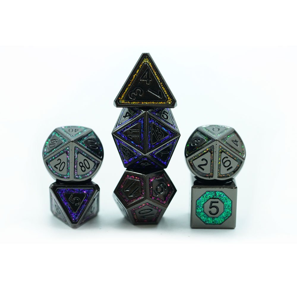 Zinc alloy metal Colorful Mica Cracked Stripe Shape DND Dice Set For RPG Game