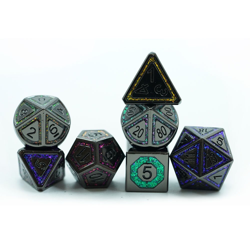 Zinc alloy metal Colorful Mica Cracked Stripe Shape DND Dice Set For RPG Game