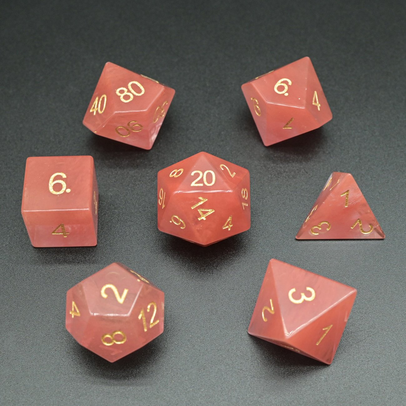 Precious RPG Dice Manufacturer Synthetic Watermelon Red Polyhedral DND Stone Dice Set for Big Game