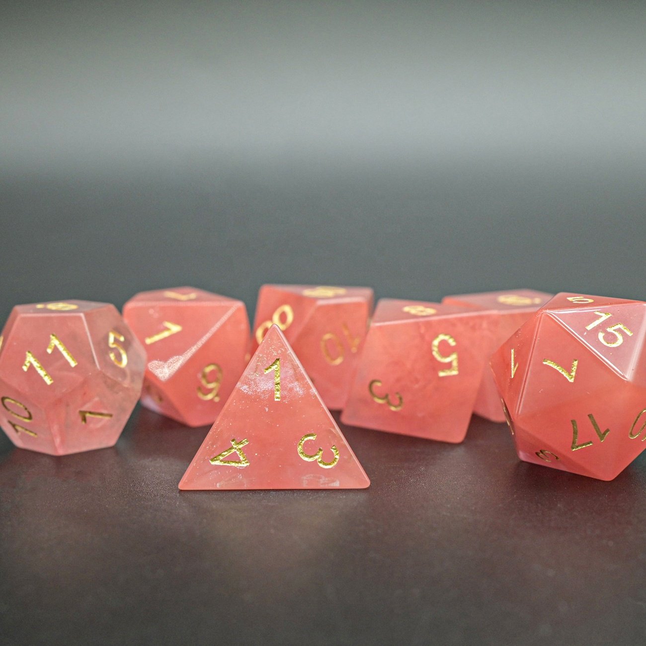 Precious RPG Dice Manufacturer Synthetic Watermelon Red Polyhedral DND Stone Dice Set for Big Game