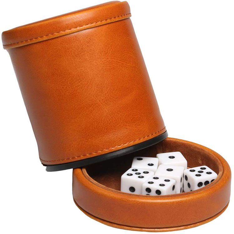 Leatherette Dice Cup with Lid Includes 6 Dices Velvet Interior Quiet in Shaking for Liars Dice Farkle Yahtzee Board Games