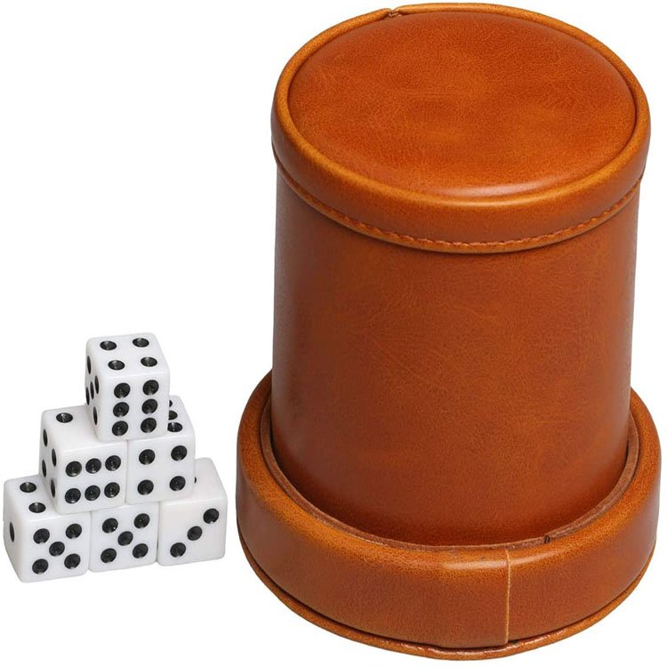 Leatherette Dice Cup with Lid Includes 6 Dices Velvet Interior Quiet in Shaking for Liars Dice Farkle Yahtzee Board Games