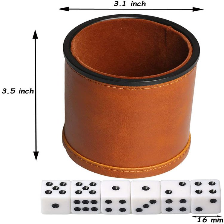 Leatherette Dice Cup with Lid Includes 6 Dices Velvet Interior Quiet in Shaking for Liars Dice Farkle Yahtzee Board Games