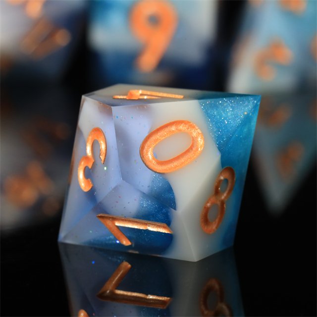 MINI PLANET Custom 7pcs Resin DND Sharp Edge Dice Set Handmade Polyhedral Board Game RPG Dragon and Dungeon Dice