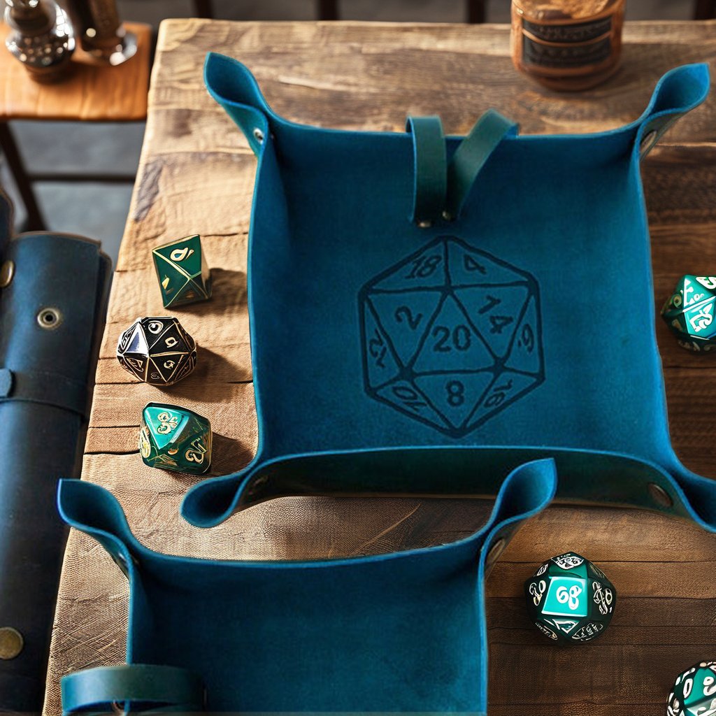 Genuine Leather DND Dice Tray with Strap Leather Board RPG Game Valet Tray Crazy Horse Leather Scroll Rolling Dice Tray