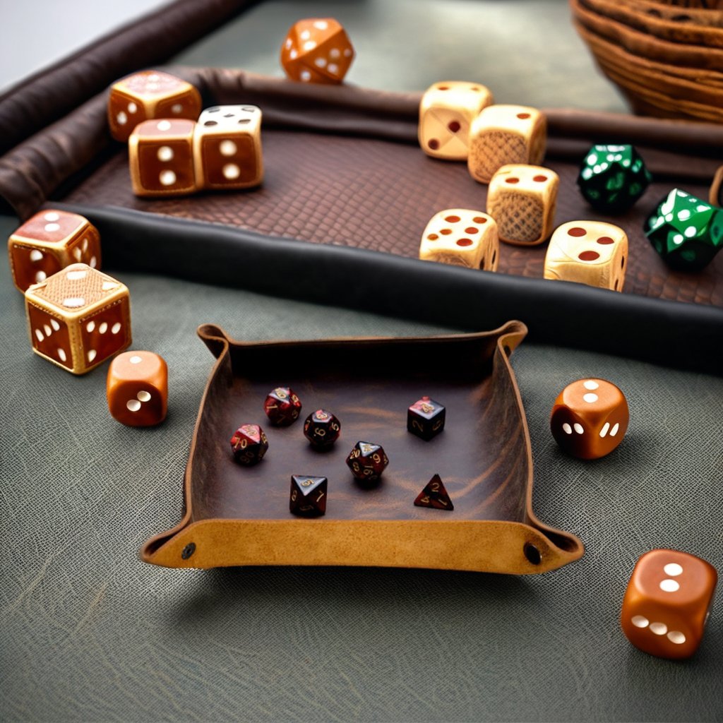 Genuine Leather DND Dice Tray with Strap Leather Board RPG Game Valet Tray Crazy Horse Leather Scroll Rolling Dice Tray