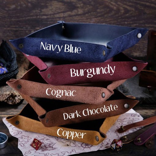 Genuine Leather DND Dice Tray with Strap Leather Board RPG Game Valet Tray Crazy Horse Leather Scroll Rolling Dice Tray