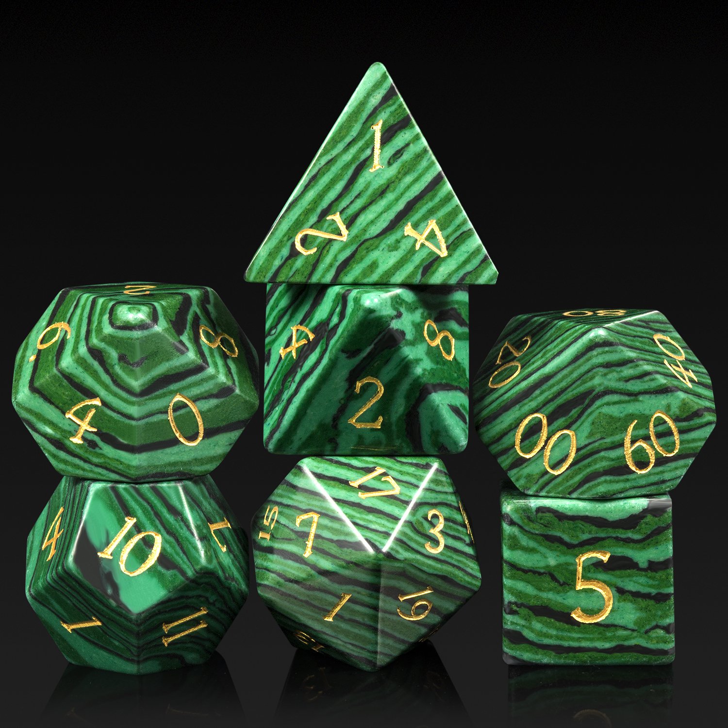 New style Natural Gemstone Dice Custom Engraved DND gem Dice Stone Handmade Polyhedral Dice Set for Table Games Malachite