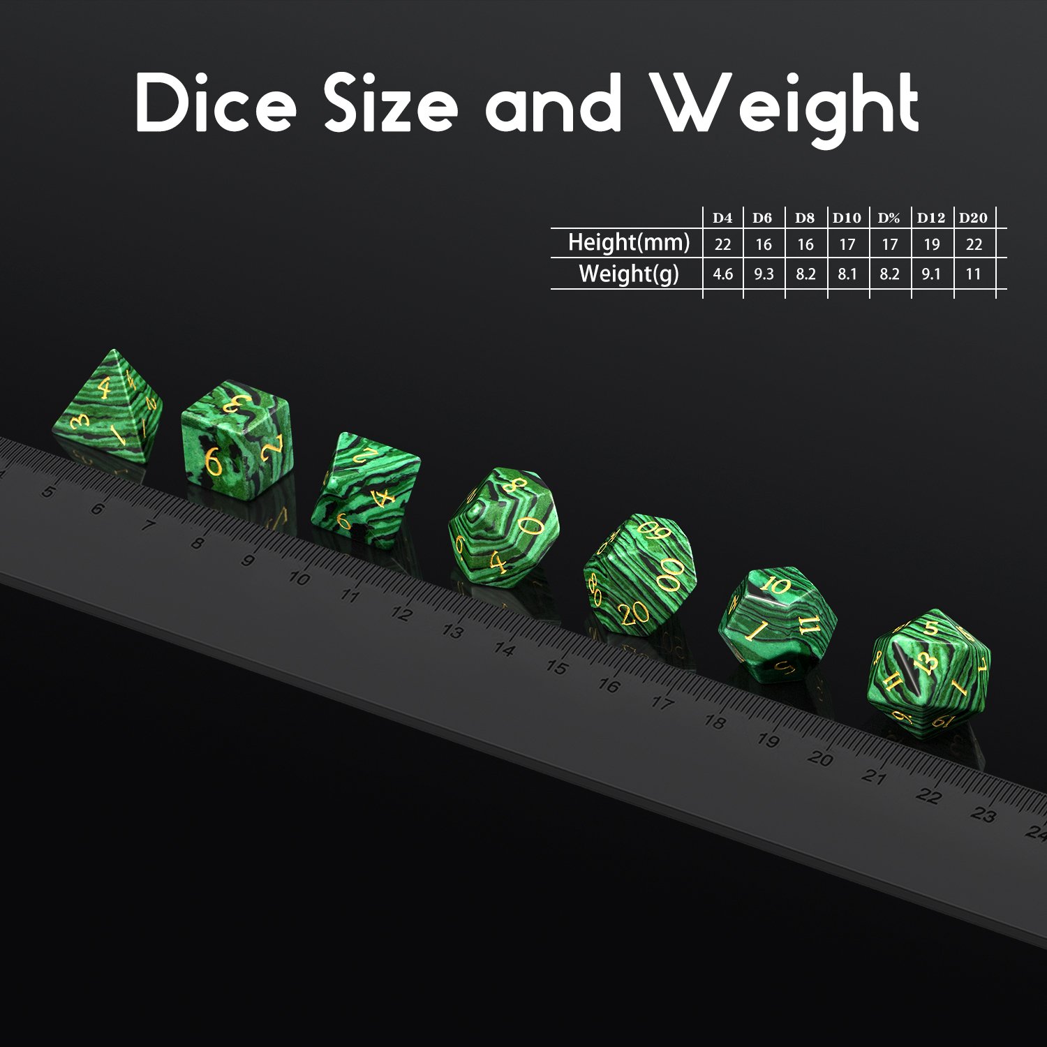 New style Natural Gemstone Dice Custom Engraved DND gem Dice Stone Handmade Polyhedral Dice Set for Table Games Malachite