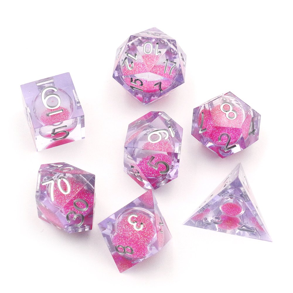 Hot Sale Resin Sharp Edge Polyhedral Dice 7 Piece Set Full Custom Games Mixed Liquid Dice