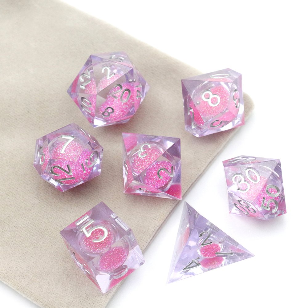 Hot Sale Resin Sharp Edge Polyhedral Dice 7 Piece Set Full Custom Games Mixed Liquid Dice