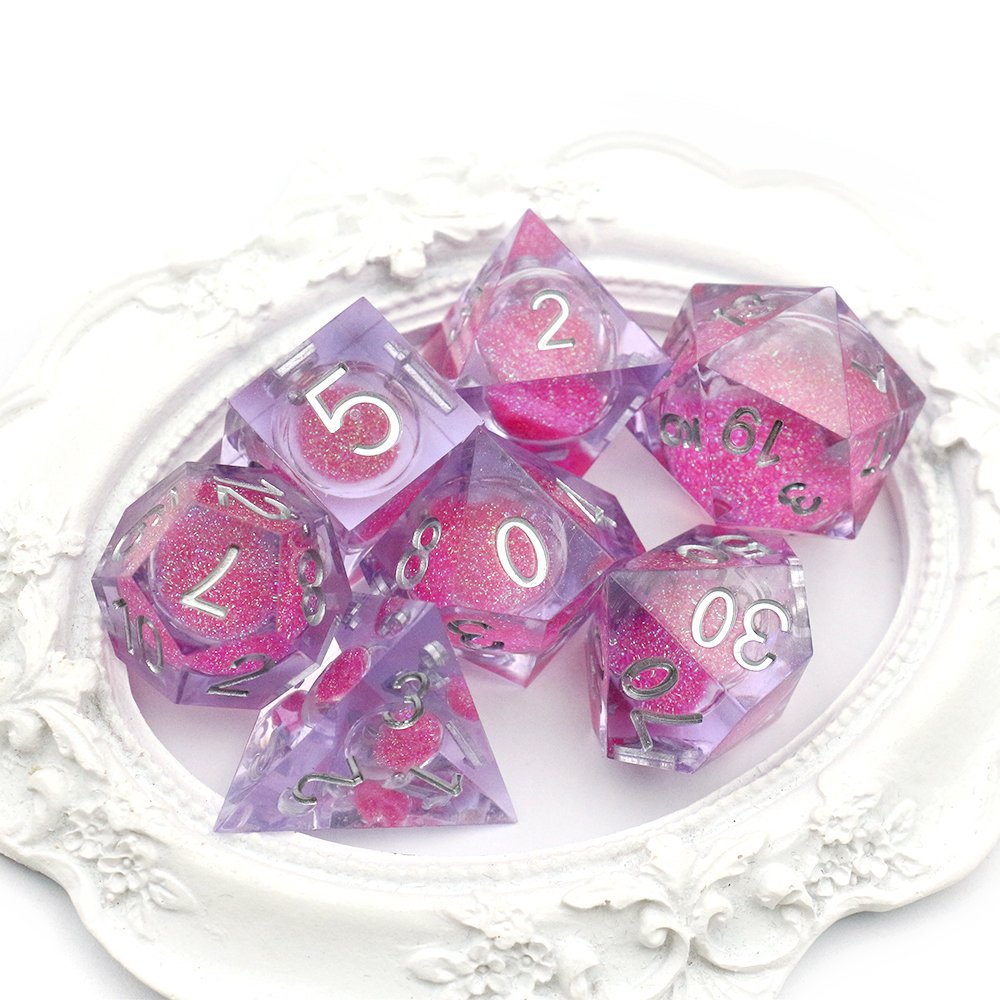 Hot Sale Resin Sharp Edge Polyhedral Dice 7 Piece Set Full Custom Games Mixed Liquid Dice