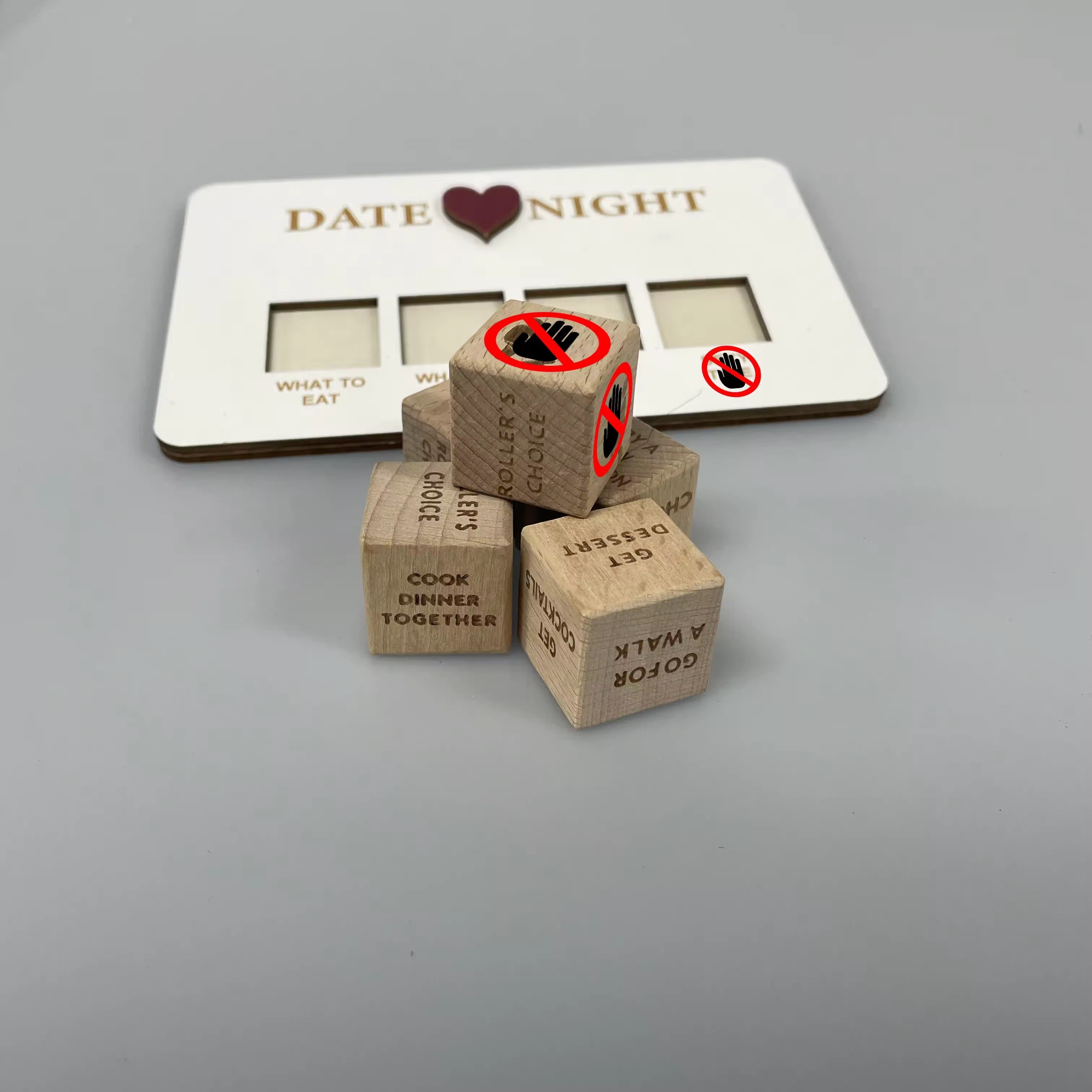 2024 wholesale custom Wooden decision dice Couples Gifts new date idea Romantic Couple date night dice with Tray