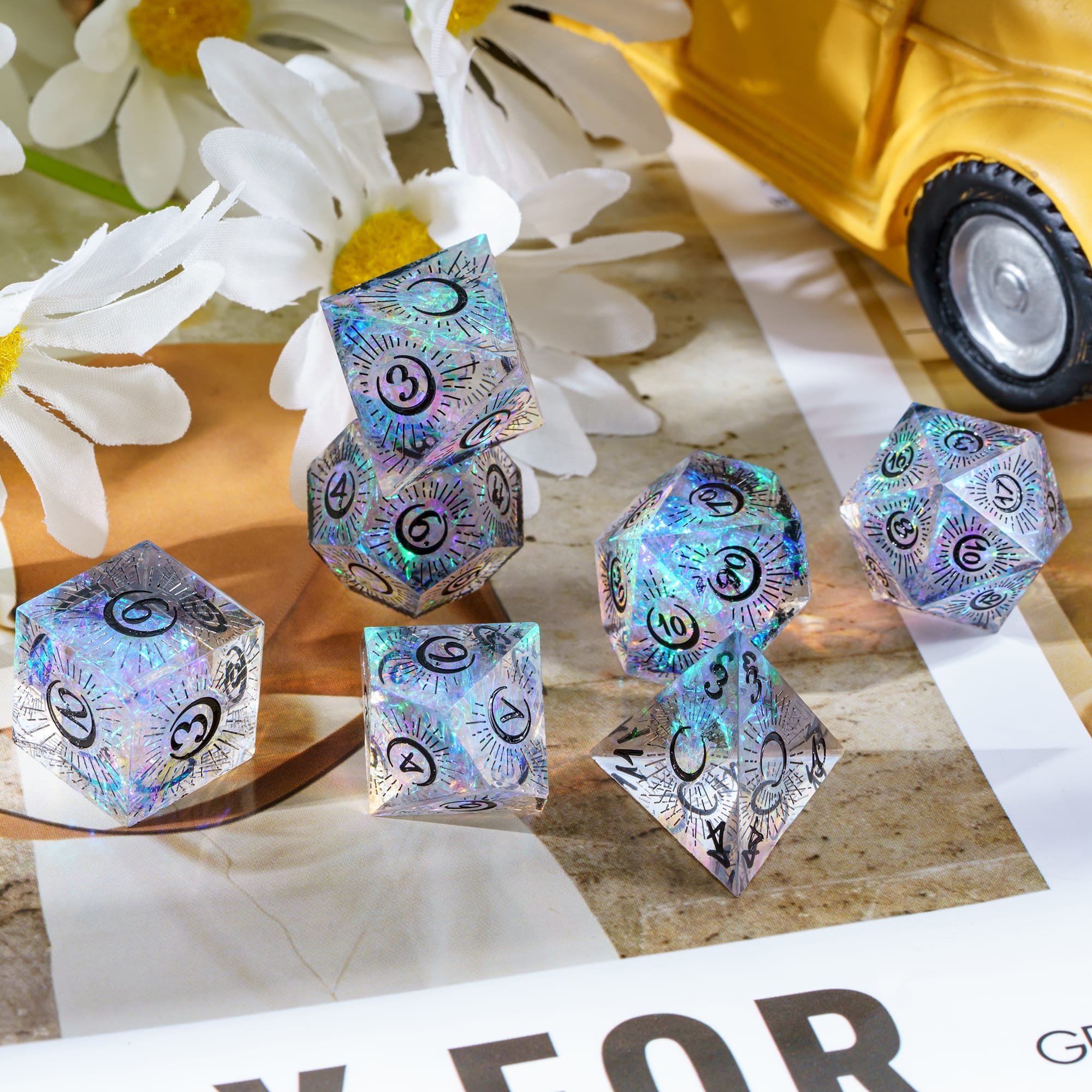 Udixi Custom Handmade sharp Rising Moon Pattern Resin Dice Dungeons and Dragons DND board game Dice Set