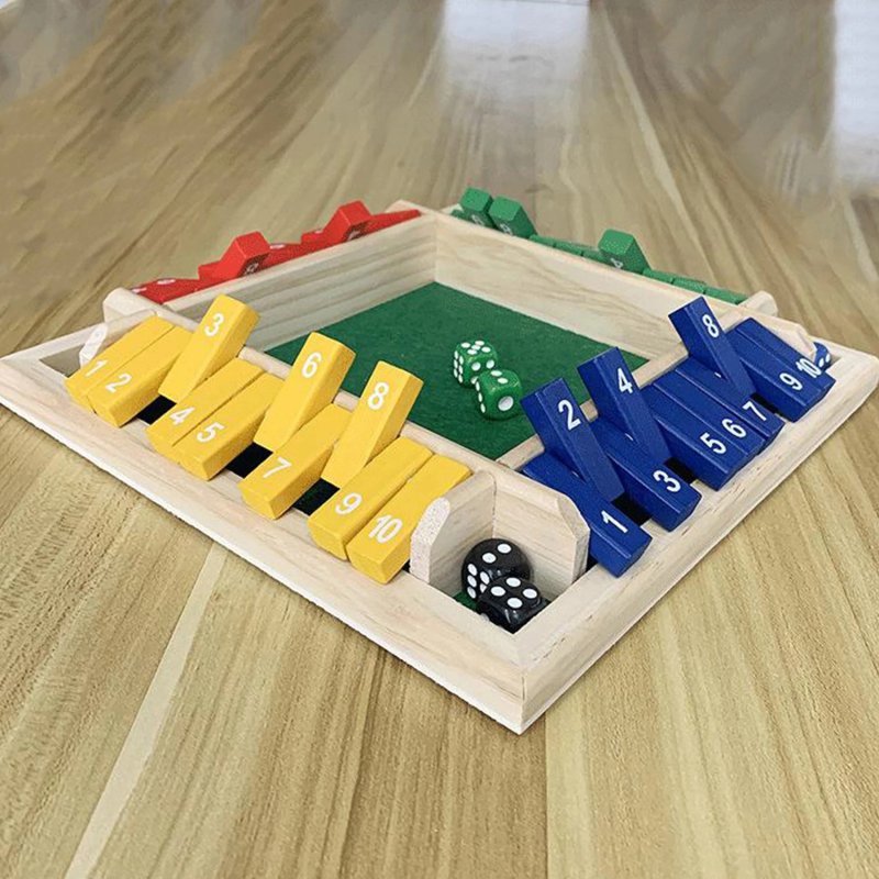 Four Sided 10 Numbers Shut The Box Board Game Wooden Flaps & Dice Set Deluxe Board Game Party Club Games for Adults Families