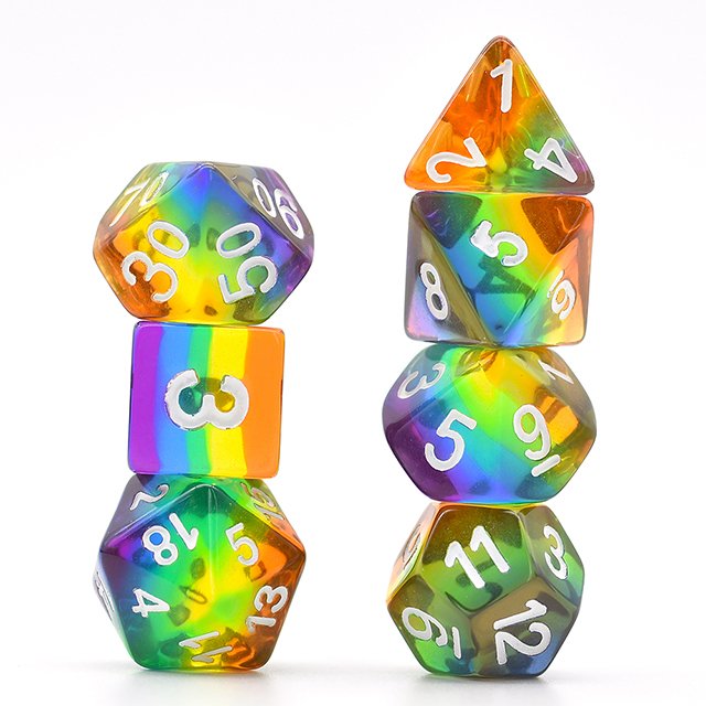 Udixi Plastic Polyhedral custom logo rpg dungeons and dragon resin rainbow game set