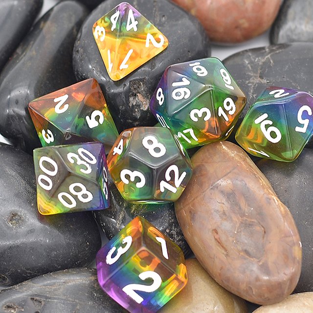 Udixi Plastic Polyhedral custom logo rpg dungeons and dragon resin rainbow game set