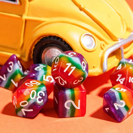Udixi Plastic Polyhedral custom logo rpg dungeons and dragon resin rainbow game set