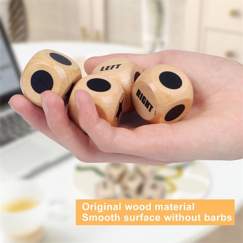 Indoor Outdoor Kids Toys Family Travel 6Pcs Dice Game Wooden 1.2 inch Left Right Center Dice Set with Carry Bag