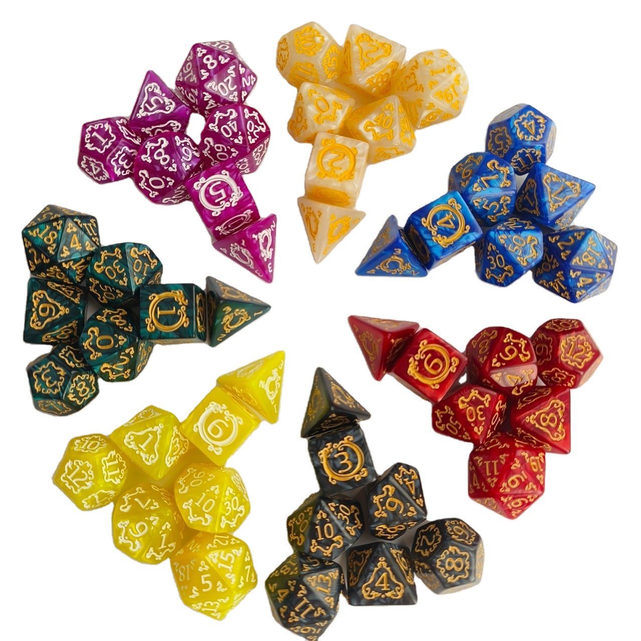 new design loong series Acrylic bulk dice 7pcs per set dice gaming polyhedral 20 sided faces DND d&d plastic dice sets