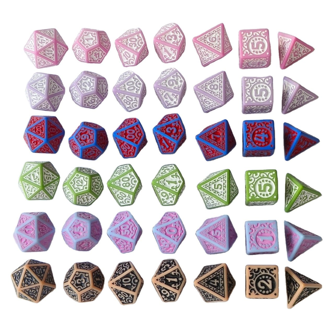 new design loong series Acrylic bulk dice 7pcs per set dice gaming polyhedral 20 sided faces DND d&d plastic dice sets