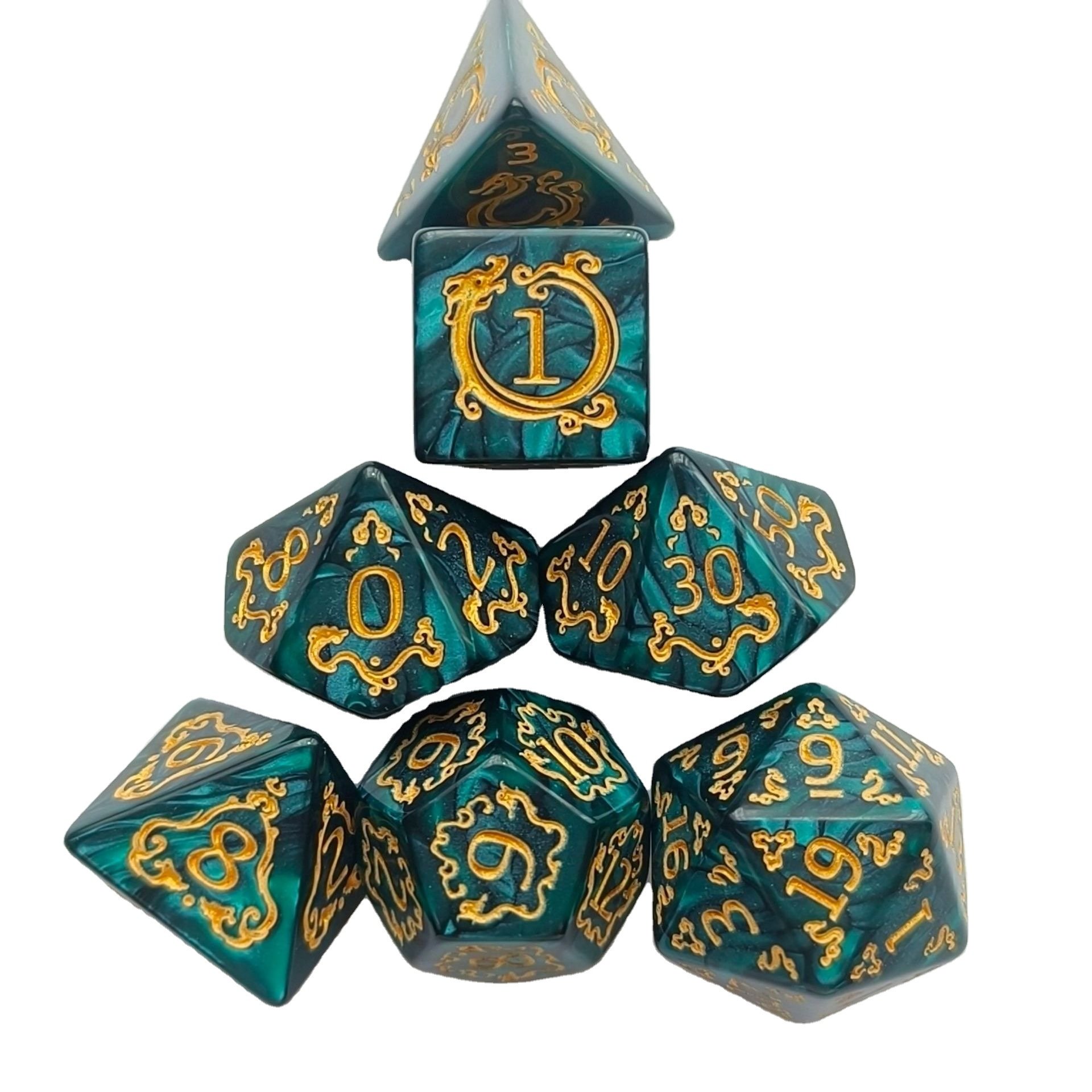 new design loong series Acrylic bulk dice 7pcs per set dice gaming polyhedral 20 sided faces DND d&d plastic dice sets