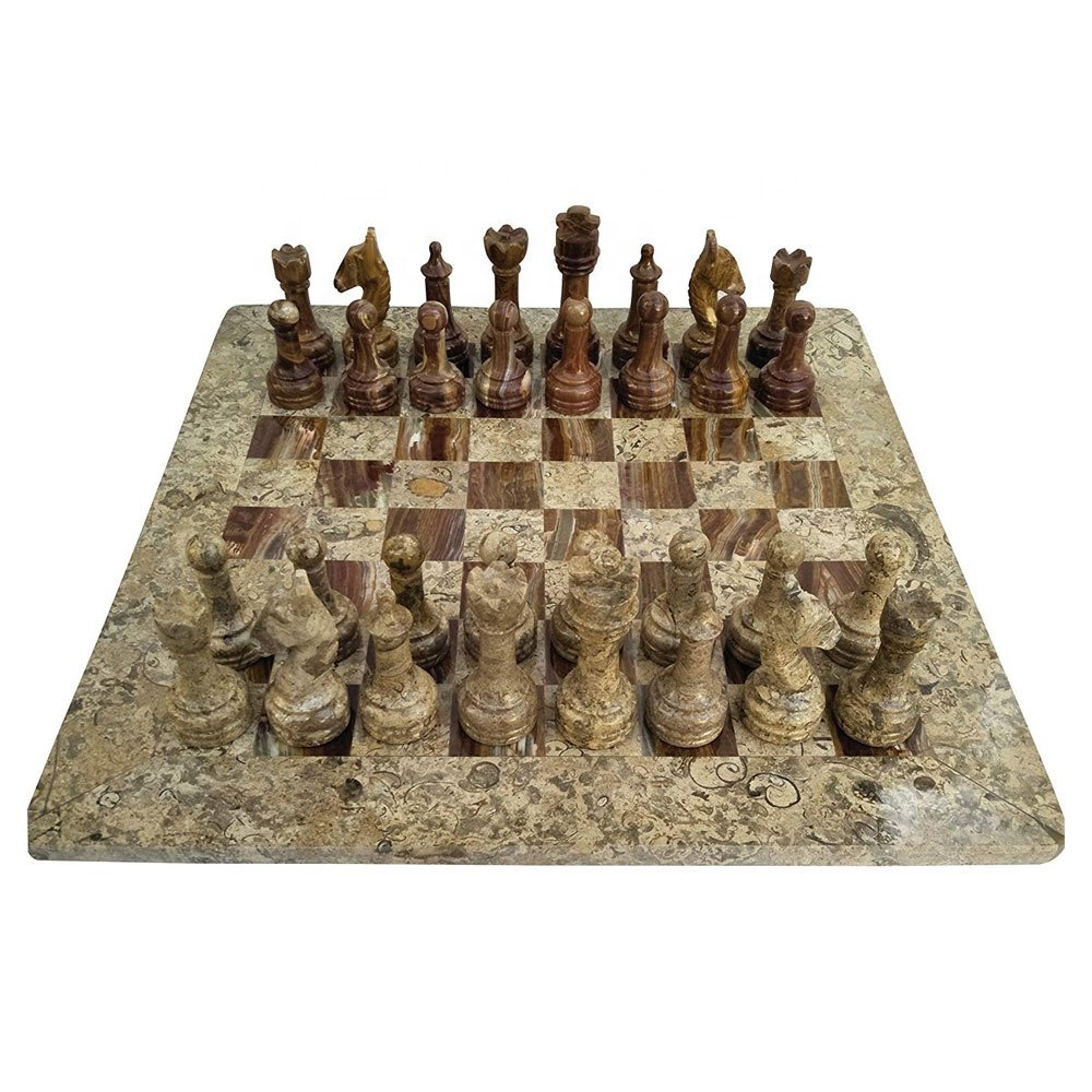 Chess Board and Pieces Set Decorative Hand Carved Marble / Onyx Logo Onyx Luxury with Customized 20 Sets 20-25 Days Carton Box