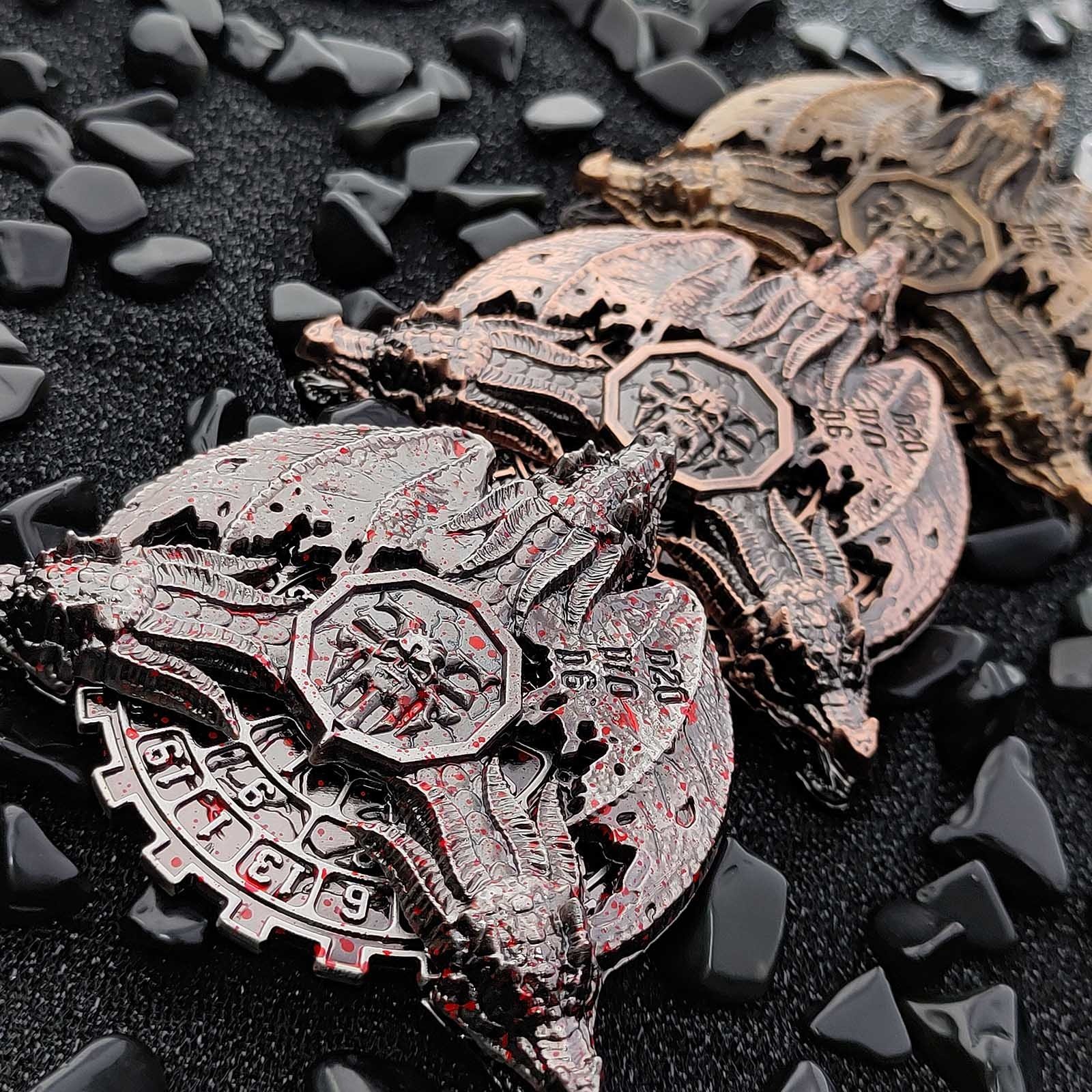 Demon Dragon DND Dragons Blood Stained Spinner Dice Stress Relief Toys Rotating Fingertip Metal Dice for Warhammer 40K