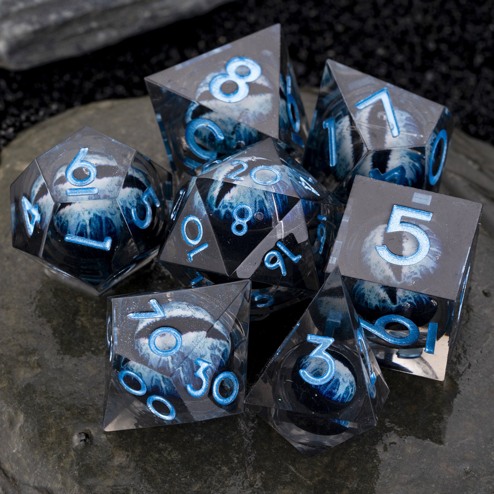 Eye DND Dice Dragon Eye Liquid Core Sharp Edge Handmade Dice Set for Dungeons and Dragons Ttrpg Multi-Sided RPG