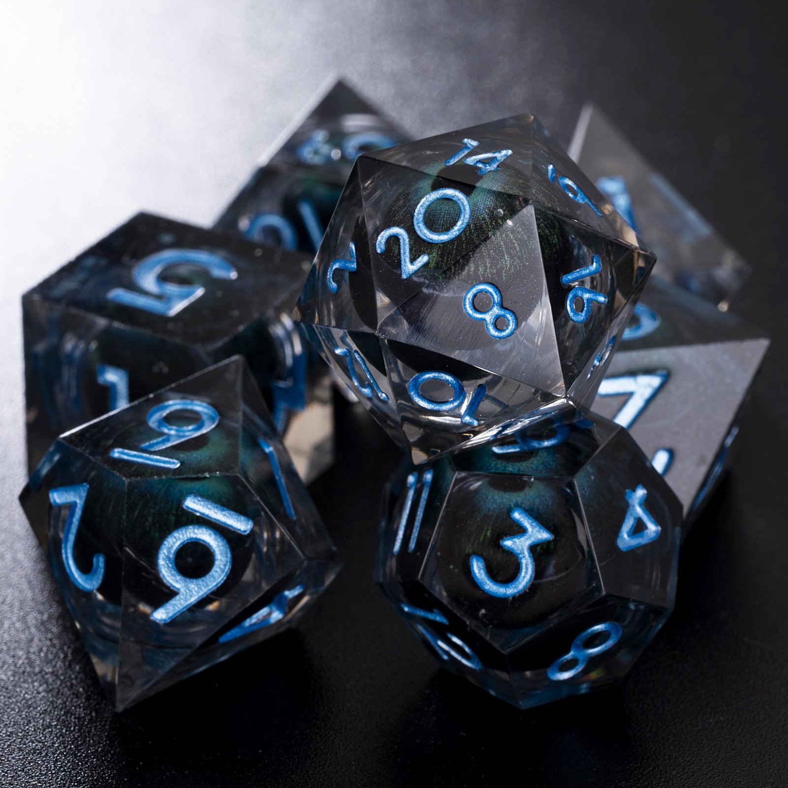 Eye DND Dice Dragon Eye Liquid Core Sharp Edge Handmade Dice Set for Dungeons and Dragons Ttrpg Multi-Sided RPG