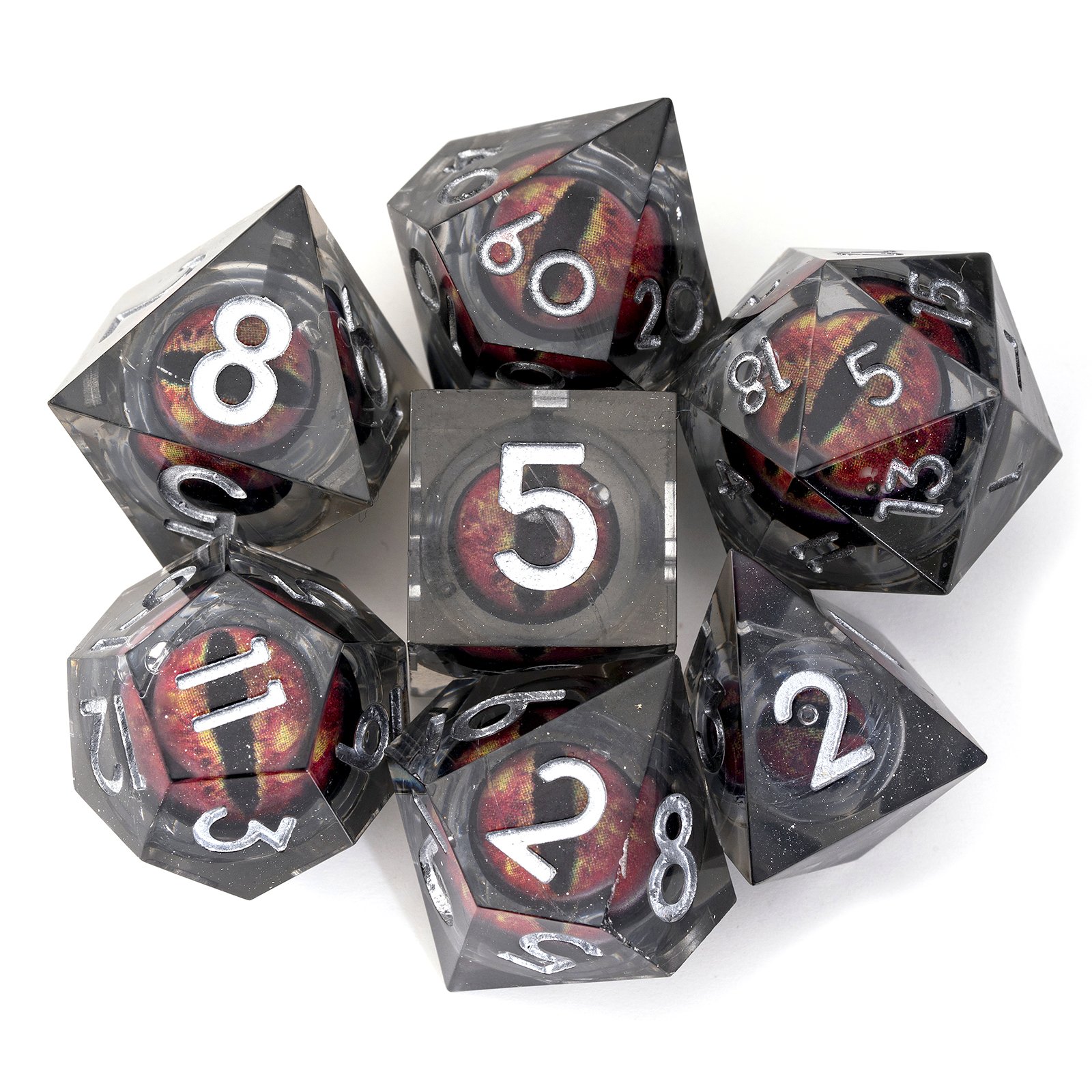 Eye DND Dice Dragon Eye Liquid Core Sharp Edge Handmade Dice Set for Dungeons and Dragons Ttrpg Multi-Sided RPG