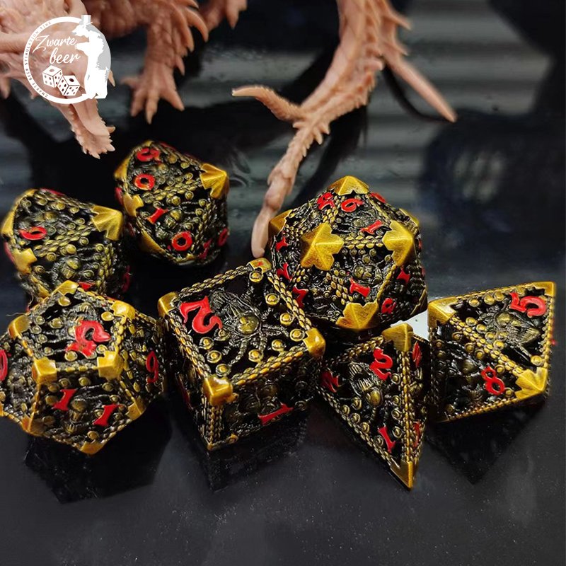 Customized Metal Dice Set Include Pouch for Play Tabletop DND RPG Games 7pcs D4 D6 D8 D10 D12 D20 Set Polyhedral