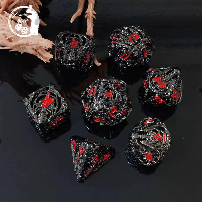 Customized Metal Dice Set Include Pouch for Play Tabletop DND RPG Games 7pcs D4 D6 D8 D10 D12 D20 Set Polyhedral