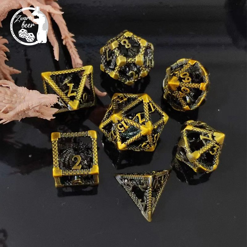 Customized Metal Dice Set Include Pouch for Play Tabletop DND RPG Games 7pcs D4 D6 D8 D10 D12 D20 Set Polyhedral