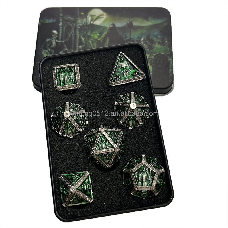 High Quality Custom Wizard Dragon and Dungeon Metal Dice Set 25mm New Desktop Game DND Features Custom Logo