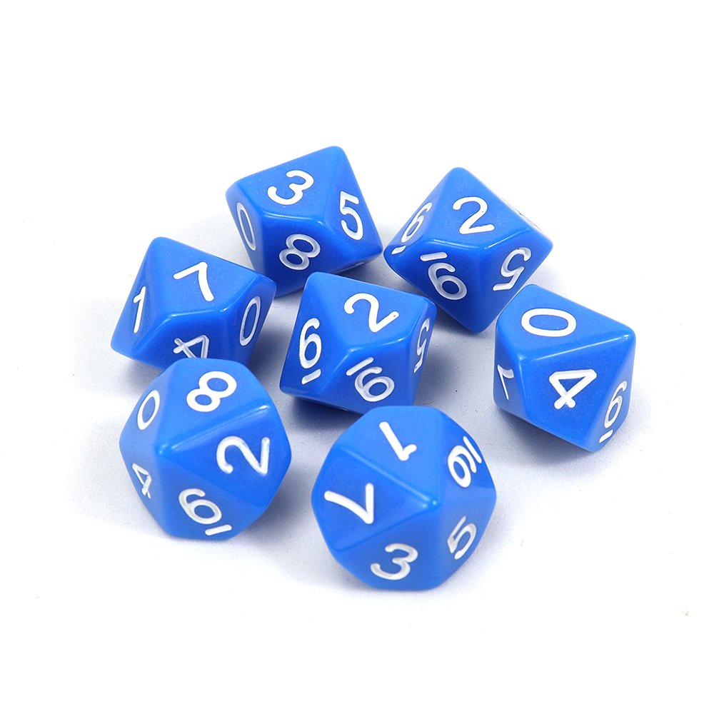 Factory supply d10 polyhedral blue dice fast shipping engraving white numb eco friendly acrylic custom color casino board game