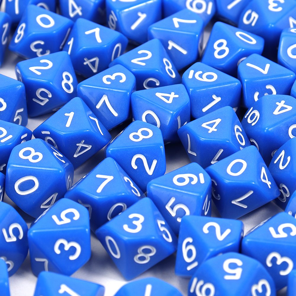 Factory supply d10 polyhedral blue dice fast shipping engraving white numb eco friendly acrylic custom color casino board game
