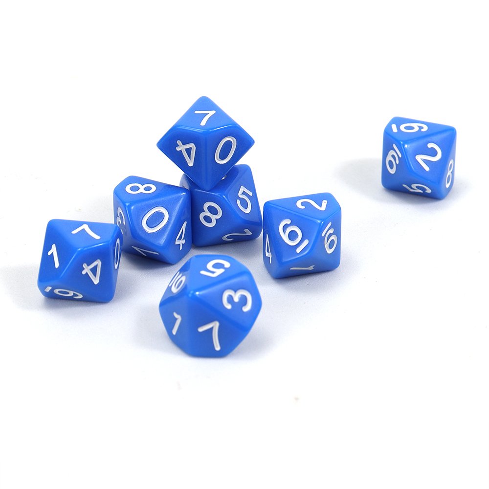 Factory supply d10 polyhedral blue dice fast shipping engraving white numb eco friendly acrylic custom color casino board game