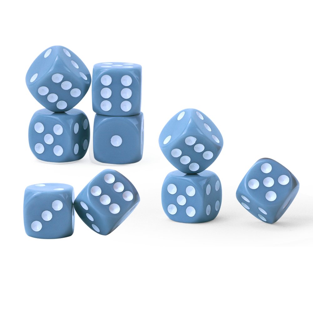Wholesale custom 16mm white dots grey blue d6 square straight round corner dice funny puzzle board game dice