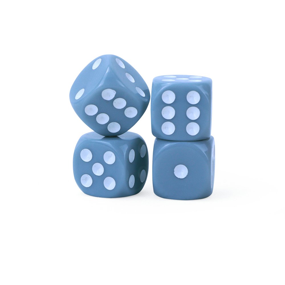 Wholesale custom 16mm white dots grey blue d6 square straight round corner dice funny puzzle board game dice