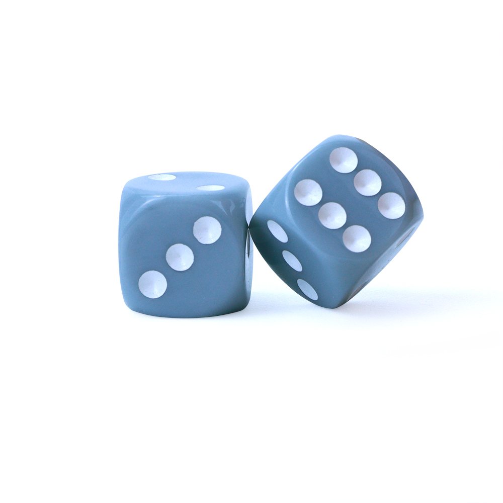 Wholesale custom 16mm white dots grey blue d6 square straight round corner dice funny puzzle board game dice