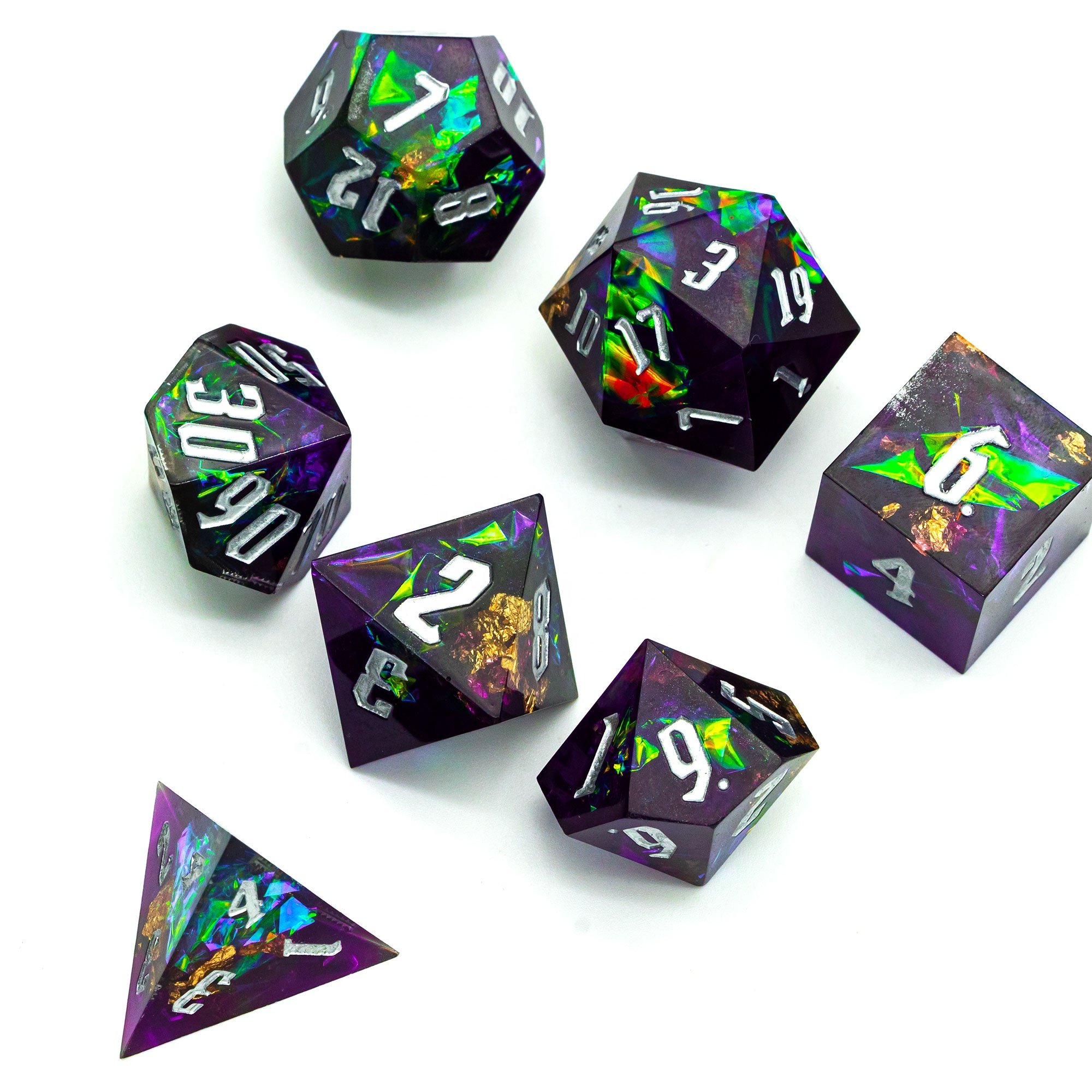 Udixi RPG Polyhedral Resin Sharp edge Dice Dungeons and Dragons Dice Set Purple&Black