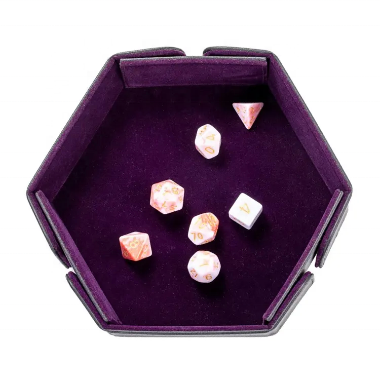 Customization Print Logo Magnetic Folding Hexagonal Leather Dice Tray for DND RPG Game